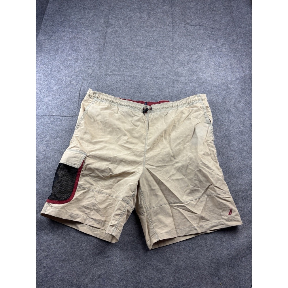 Nautica Mens L 8"‎ Tan Stretch Drawstring Y2K Surfer Swim Trunks Shorts Aussie